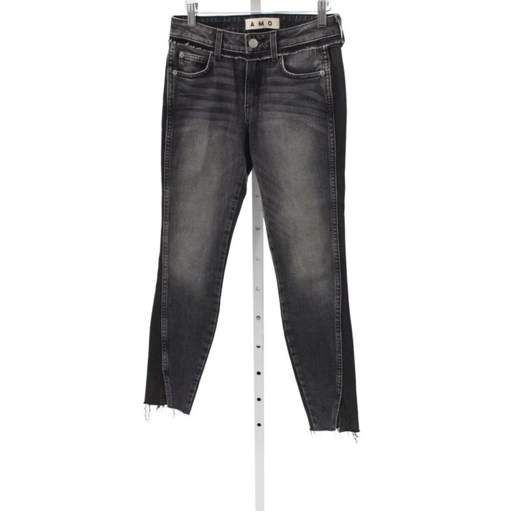 Amo Women Skinny Jeans Black Mid-Rise Cotton Blend Button Size 24